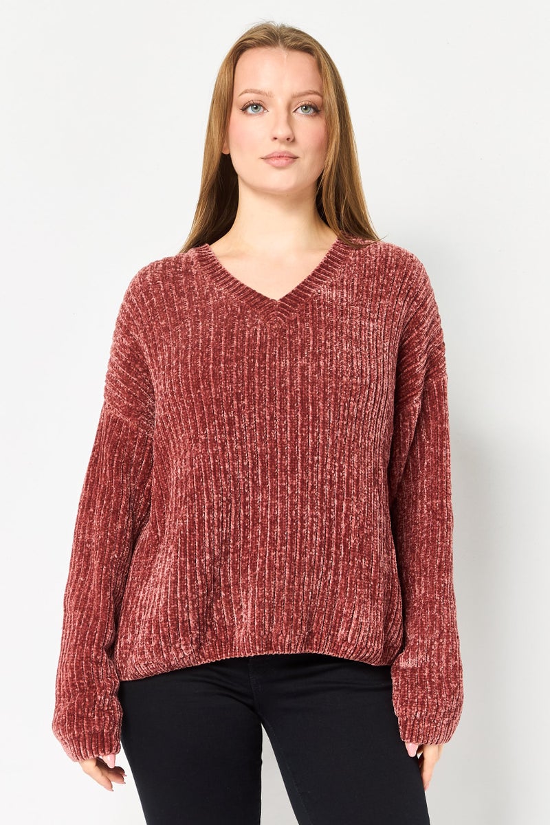 SELECTED Women Ribbed Neck Knitted  Sweater, Brown - Image 1