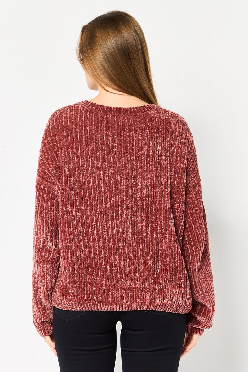 SELECTED Women Ribbed Neck Knitted  Sweater, Brown - Image 4