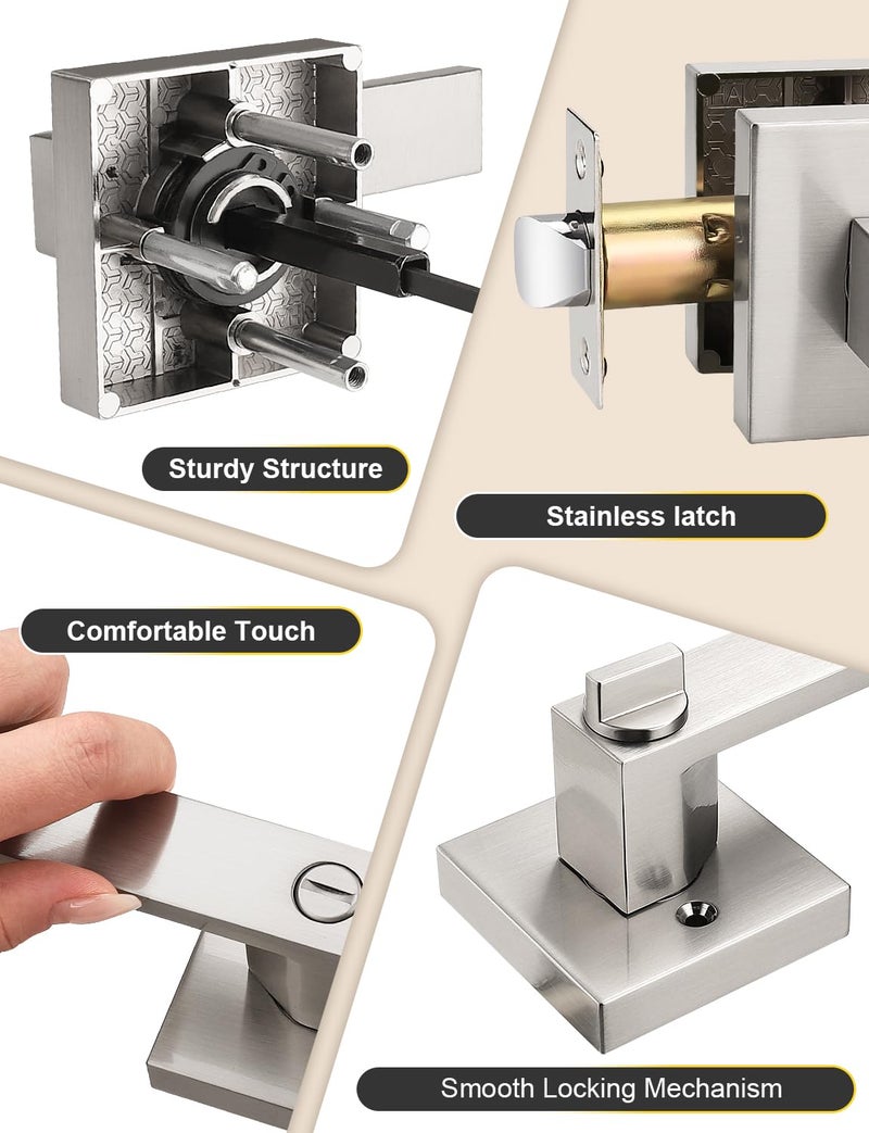 Tinewa 10 Pack Privacy Square Brushed Nickel Door Handles Interior, Keyless Door Knobs for Bedroom/Bathroom, Reversible for Left Right Handed Doors - Image 4