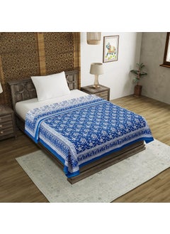 BLOCKS OF INDIA BLOCKS OF INDIA Hand Block Printed Cotton Single Size Reversible Malmal Dohar for SummerBlue White 