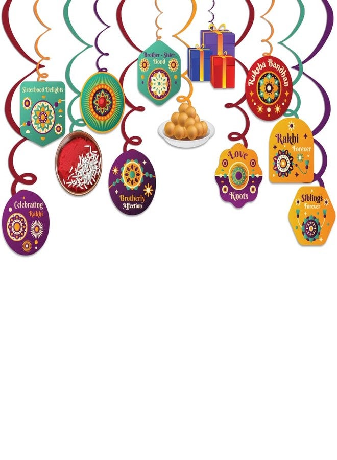 Festiko® Set of 24 Pcs Rakhi Celebration Swirls With Cutouts, Hanging Decoration Supplies, Raksha Bandhan Decoration Combo - Image 1