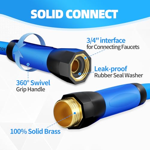 YOTOO Heavy Duty Garden Hose, Water Hose 5/8-Inch by 50-Feet 500 PSI Kink Resistant, Flexible with Swivel Grip Handle and 3/4" GHT Solid Brass Fittings, Blue - Image 3