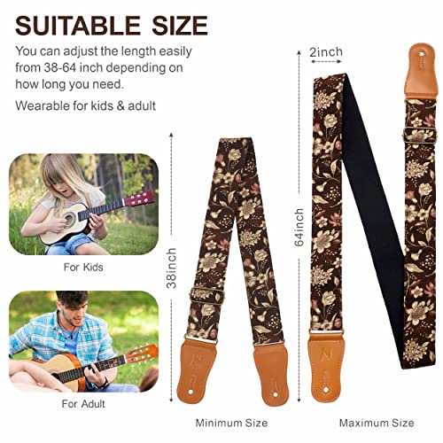 Nefelibata Japanese Cotton Guitar Strap for Acoustic Guitar, Ukulele, Free Headstock Strap Adapter, Guitar Picks and Strap Locks(Pomegranate Flower) - Image 5