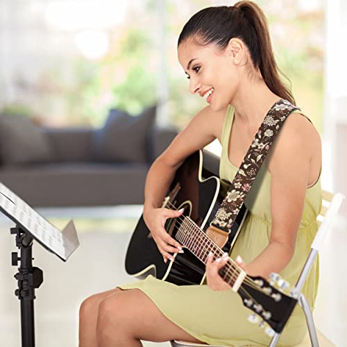 Nefelibata Japanese Cotton Guitar Strap for Acoustic Guitar, Ukulele, Free Headstock Strap Adapter, Guitar Picks and Strap Locks(Pomegranate Flower) - Image 4