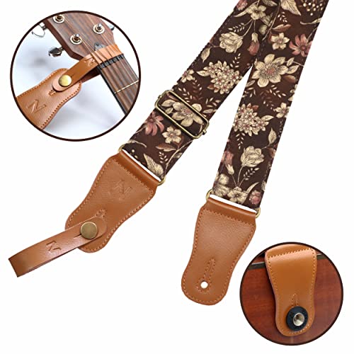 Nefelibata Japanese Cotton Guitar Strap for Acoustic Guitar, Ukulele, Free Headstock Strap Adapter, Guitar Picks and Strap Locks(Pomegranate Flower) - Image 2