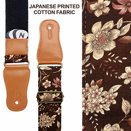 Nefelibata Japanese Cotton Guitar Strap for Acoustic Guitar, Ukulele, Free Headstock Strap Adapter, Guitar Picks and Strap Locks(Pomegranate Flower) - Image 3