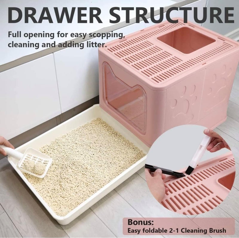 Foldable Top Entry Anti-Splashing Cat Litter Box with Drawer and Litter Spoon - Image 5