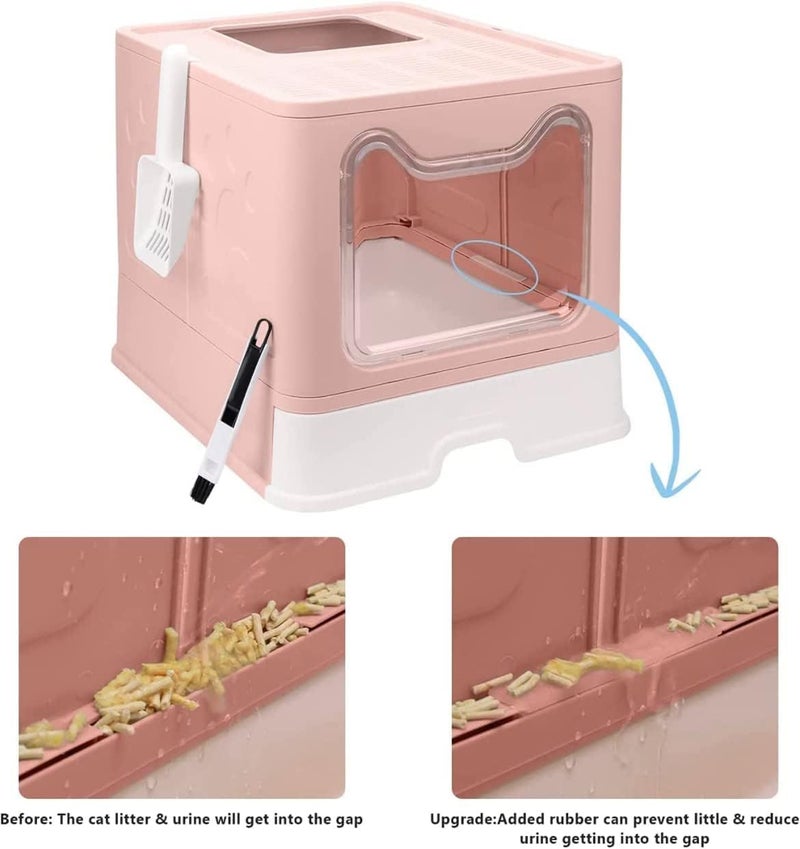 Foldable Top Entry Anti-Splashing Cat Litter Box with Drawer and Litter Spoon - Image 4