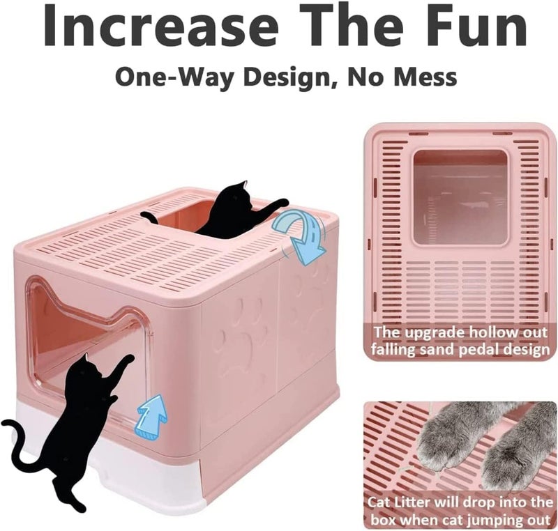 Foldable Top Entry Anti-Splashing Cat Litter Box with Drawer and Litter Spoon - Image 3