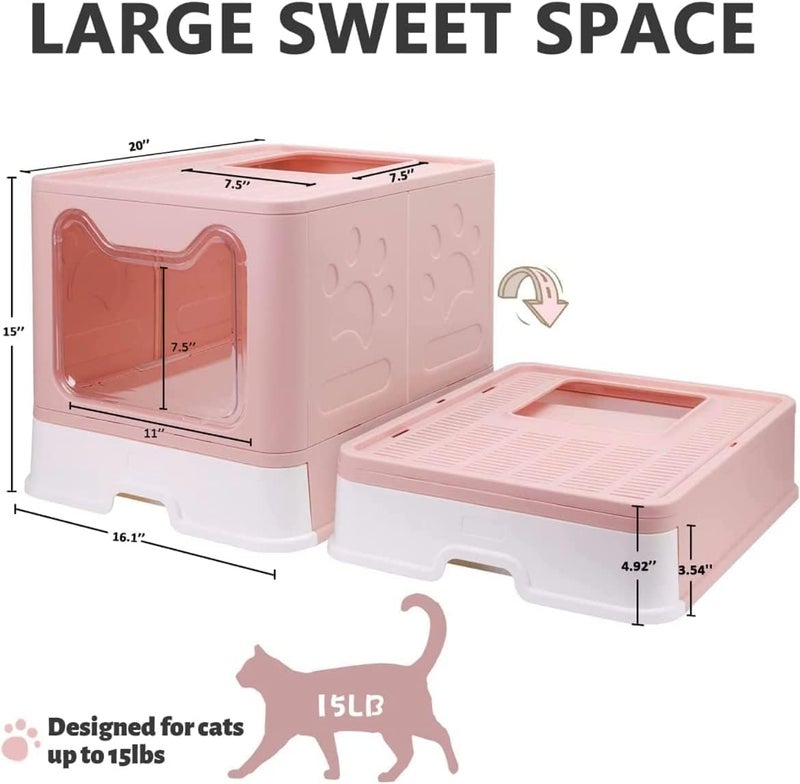 Foldable Top Entry Anti-Splashing Cat Litter Box with Drawer and Litter Spoon - Image 2