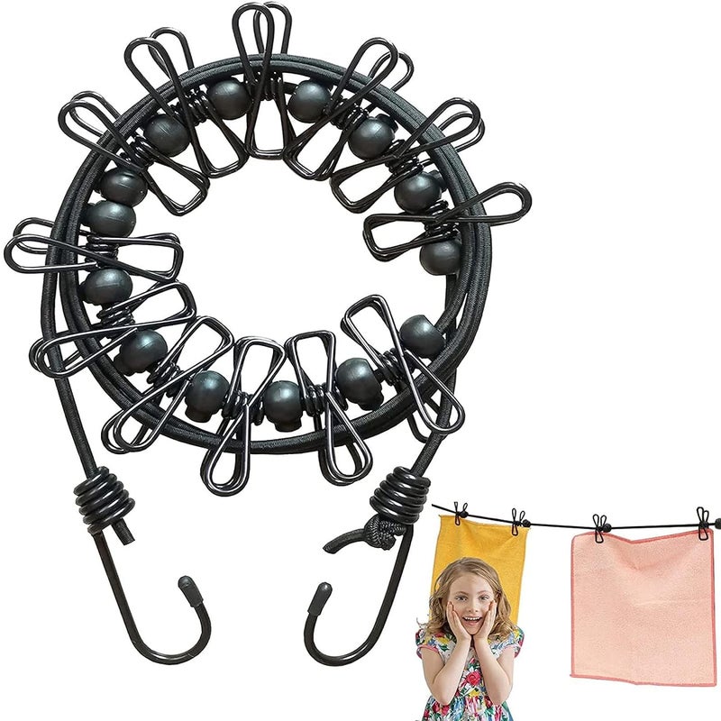 TASMAX Cloth line Rope Rope for Cloth Drying Cloth Drying Rope with Hooks Rope for Drying Clothes Hanging Rope with 12 Clips for Clothes Drying Wire for Clothes Drying Cloth Rope for Drying Pack of 2 - Image 1