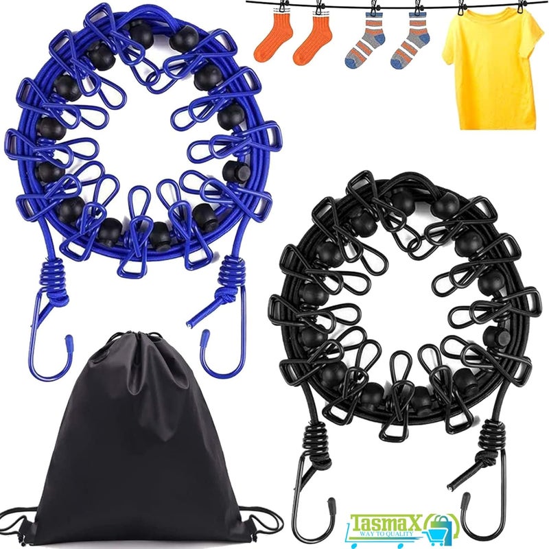 TASMAX Cloth line Rope Rope for Cloth Drying Cloth Drying Rope with Hooks Rope for Drying Clothes Hanging Rope with 12 Clips for Clothes Drying Wire for Clothes Drying Cloth Rope for Drying Pack of 2 - Image 3