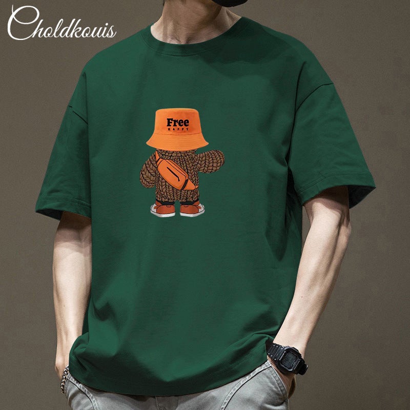 Pure Cotton Short-Sleeved T-Shirt Men'S And Women'S Summer Ins-Style Hong Kong-Style Trendy Half-Sleeved Loose Simple Casual Couple'S T-Shirt For Men - Image 1