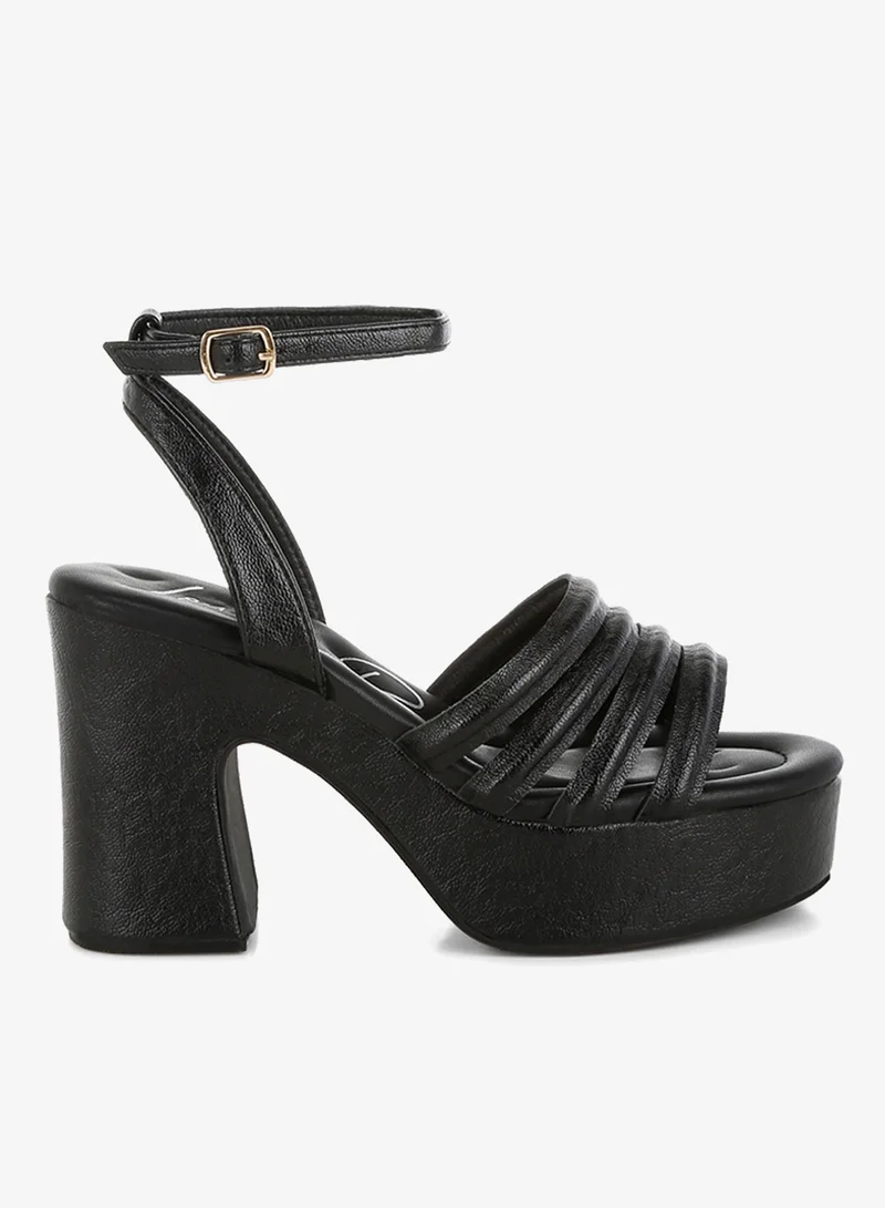 Strappy High Platform Sandals in Black