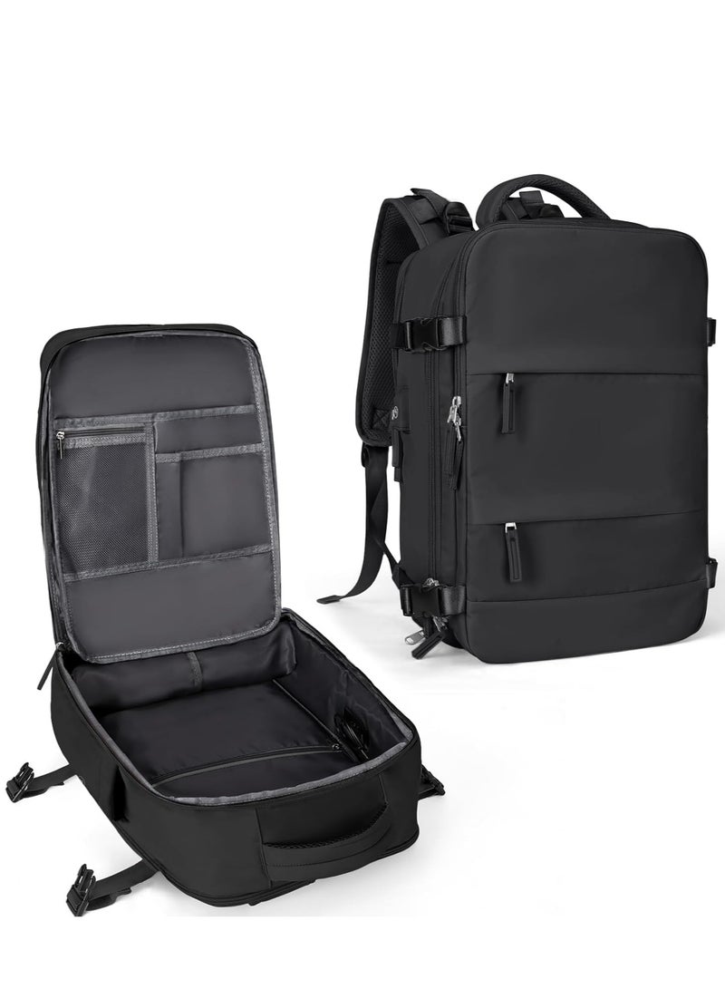 Large Travel Backpack For Women Men,Carry On Backpack Flight Approved,Hiking Backpack Waterproof Outdoor Sports Rucksack Casual Daypack Fit 15.6 Inch Laptop Shoes Compartment (Black)  - Image 1