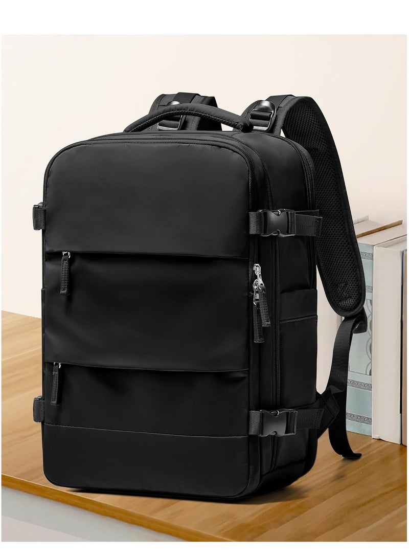 Large Travel Backpack For Women Men,Carry On Backpack Flight Approved,Hiking Backpack Waterproof Outdoor Sports Rucksack Casual Daypack Fit 15.6 Inch Laptop Shoes Compartment (Black)  - Image 2