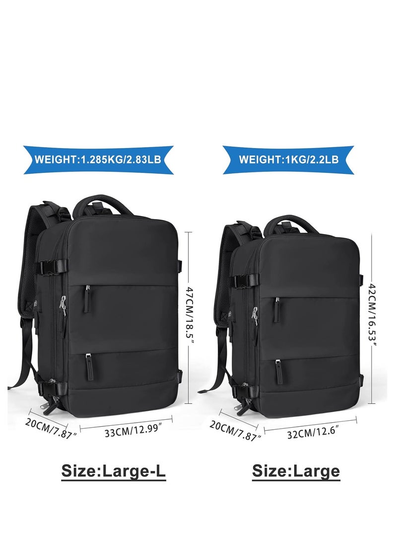Large Travel Backpack For Women Men,Carry On Backpack Flight Approved,Hiking Backpack Waterproof Outdoor Sports Rucksack Casual Daypack Fit 15.6 Inch Laptop Shoes Compartment (Black)  - Image 3