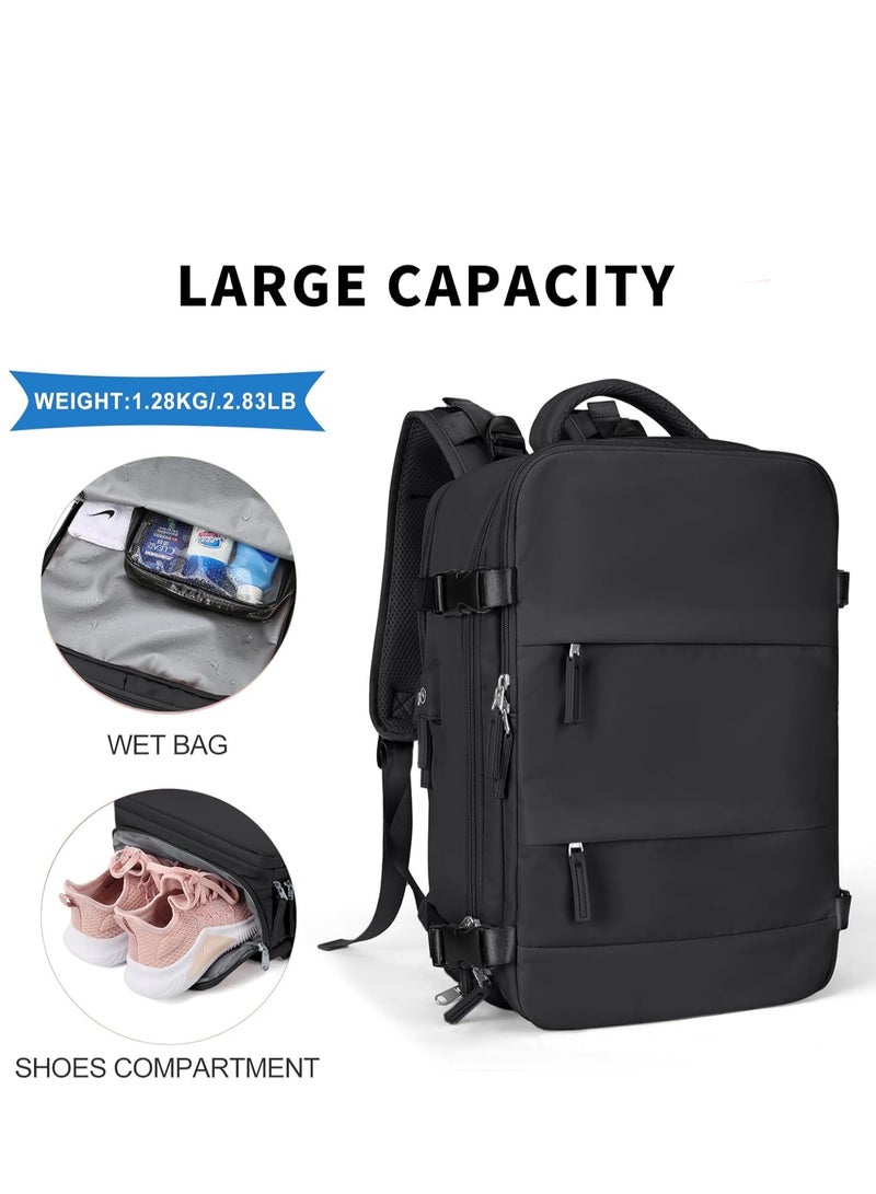 Large Travel Backpack For Women Men,Carry On Backpack Flight Approved,Hiking Backpack Waterproof Outdoor Sports Rucksack Casual Daypack Fit 15.6 Inch Laptop Shoes Compartment (Black)  - Image 4