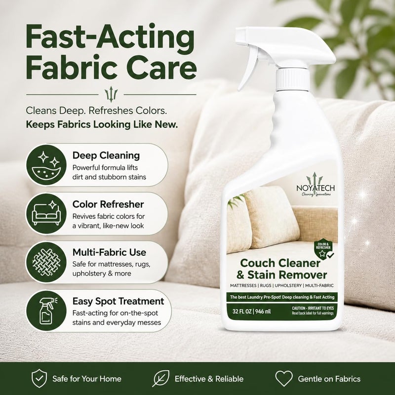 NOYATECH Couch Cleaner and Stain Remover Spray – Professional Strength, Multi-Surface Fabric and Upholstery Cleaner – Pet-Safe, Non-Toxic, Quick-Drying for Couches, Sofas & Car Interiors. - Image 2