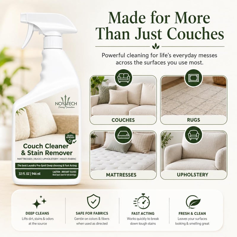 NOYATECH Couch Cleaner and Stain Remover Spray – Professional Strength, Multi-Surface Fabric and Upholstery Cleaner – Pet-Safe, Non-Toxic, Quick-Drying for Couches, Sofas & Car Interiors. - Image 4