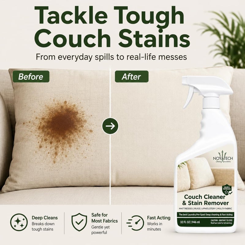 NOYATECH Couch Cleaner and Stain Remover Spray – Professional Strength, Multi-Surface Fabric and Upholstery Cleaner – Pet-Safe, Non-Toxic, Quick-Drying for Couches, Sofas & Car Interiors. - Image 1