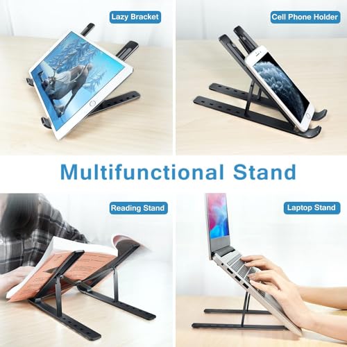 STRIFF Foldable Portable Laptop/Tablet Stand with 6 Level Height & Angle Adjustment & Air Ventilation, Anti-Slip Silicone Pads, for All Laptops, Tablets, MacBook 15.6-Inch(Black) - Image 3