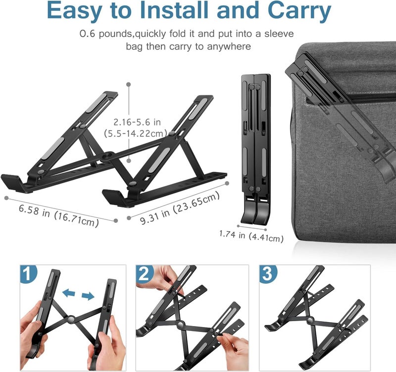 STRIFF Foldable Portable Laptop/Tablet Stand with 6 Level Height & Angle Adjustment & Air Ventilation, Anti-Slip Silicone Pads, for All Laptops, Tablets, MacBook 15.6-Inch(Black) - Image 5