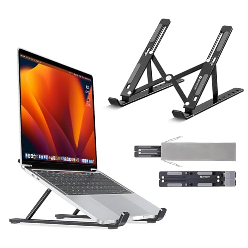 STRIFF Foldable Portable Laptop/Tablet Stand with 6 Level Height & Angle Adjustment & Air Ventilation, Anti-Slip Silicone Pads, for All Laptops, Tablets, MacBook 15.6-Inch(Black) - Image 1