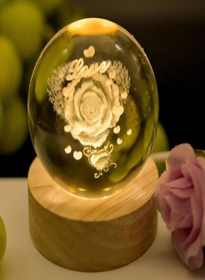 Dkriva USB Table Colorful LED Wooden Crystal Ball for Home Decoration Birthday Gift for Teens Boys and Girls Galaxy Crystal Ball Night Lamp, Crystal Ball Night Light (1 PCS)(Love Rose Flower) - Image 1