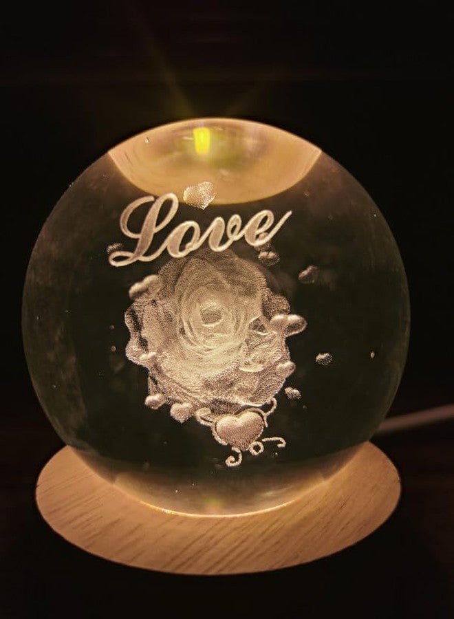 Dkriva USB Table Colorful LED Wooden Crystal Ball for Home Decoration Birthday Gift for Teens Boys and Girls Galaxy Crystal Ball Night Lamp, Crystal Ball Night Light (1 PCS)(Love Rose Flower) - Image 3