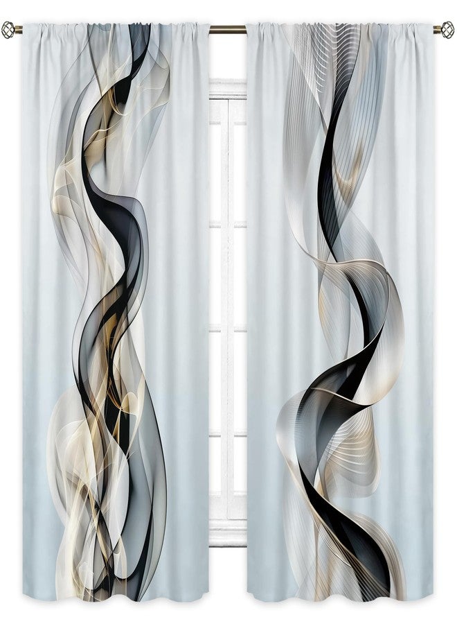 Cinbloo Abstract Black Gold Curtains 42Wx63H Inch Rod Pocket Modern Grey Minimalist Ombre Luxury Ink Texture Contemporary Art Printed Aesthetic Living Room Bedroom Window Drapes Treatment 2 Panels - Image 2