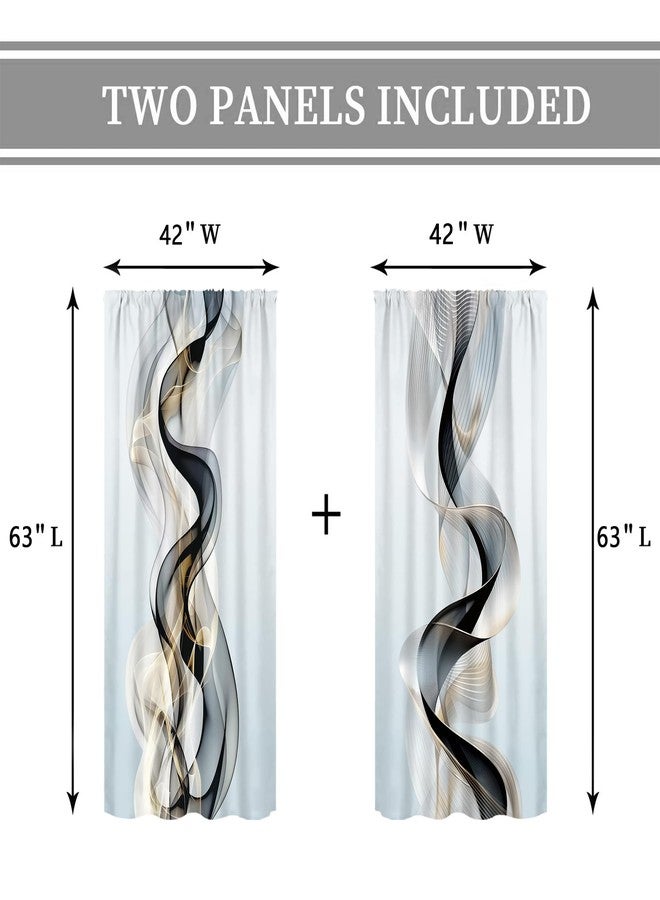 Cinbloo Abstract Black Gold Curtains 42Wx63H Inch Rod Pocket Modern Grey Minimalist Ombre Luxury Ink Texture Contemporary Art Printed Aesthetic Living Room Bedroom Window Drapes Treatment 2 Panels - Image 4