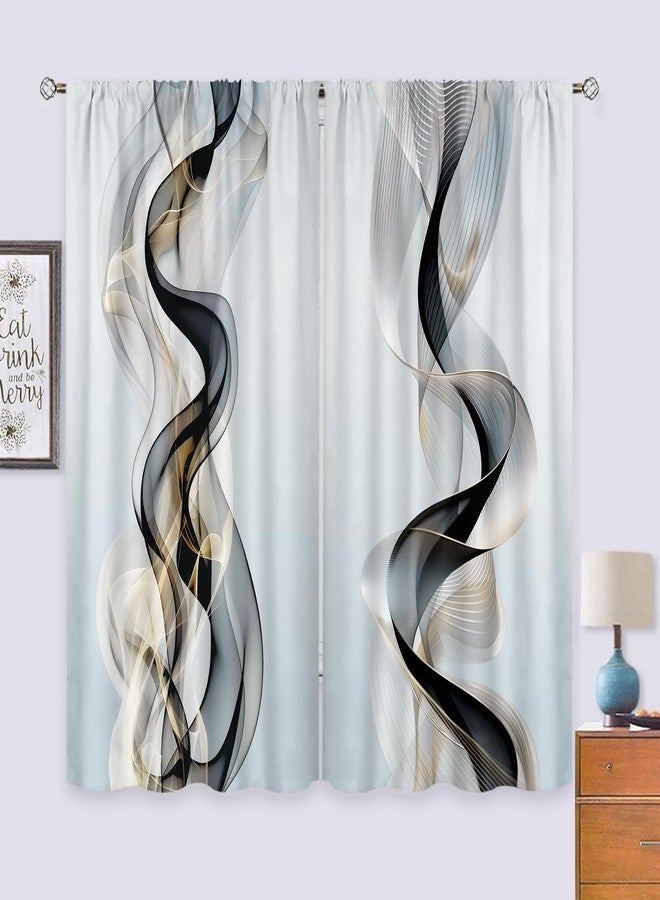 Cinbloo Abstract Black Gold Curtains 42Wx63H Inch Rod Pocket Modern Grey Minimalist Ombre Luxury Ink Texture Contemporary Art Printed Aesthetic Living Room Bedroom Window Drapes Treatment 2 Panels - Image 3
