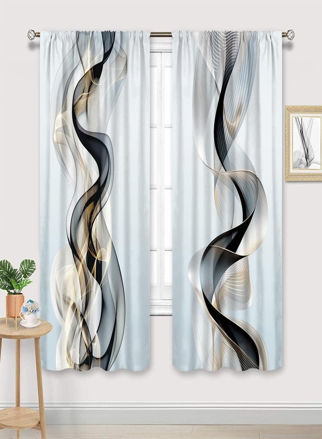 Cinbloo Abstract Black Gold Curtains 42Wx63H Inch Rod Pocket Modern Grey Minimalist Ombre Luxury Ink Texture Contemporary Art Printed Aesthetic Living Room Bedroom Window Drapes Treatment 2 Panels - Image 1
