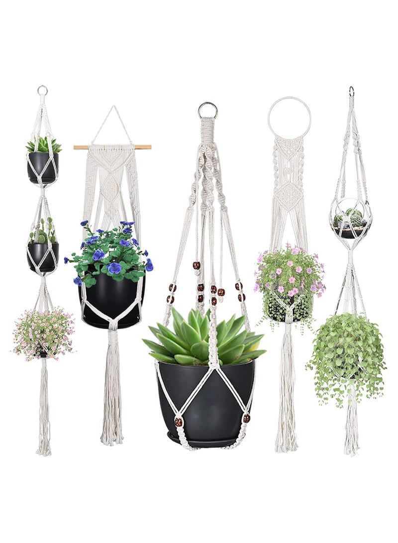 SYOSI Macrame Plant Hangers, SYOSI Hanging Flower Pots, Decorative Hanging Planter with Wood Beads Tassels, for Indoor and Outdoor Plant Decoration, Different Tier (5 Sizes) - Image 1