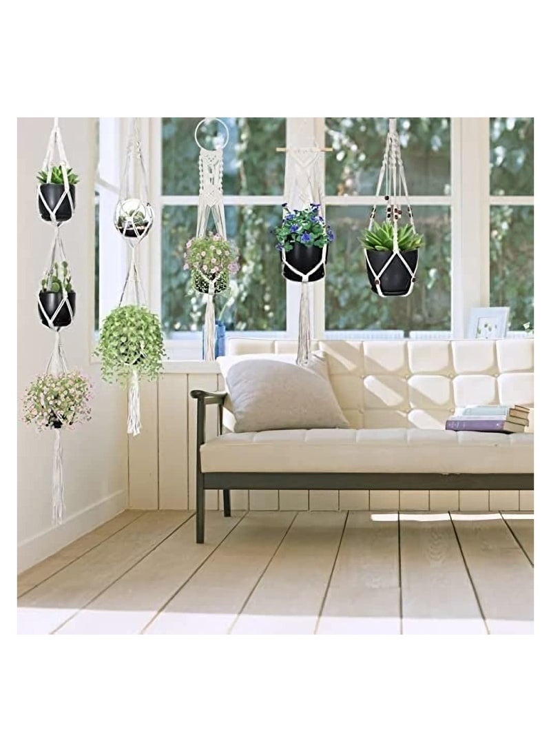 SYOSI Macrame Plant Hangers, SYOSI Hanging Flower Pots, Decorative Hanging Planter with Wood Beads Tassels, for Indoor and Outdoor Plant Decoration, Different Tier (5 Sizes) - Image 4