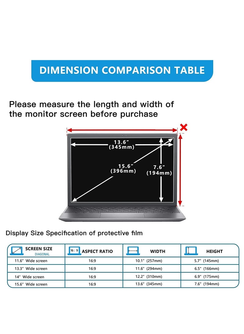Laptop Privacy Screen 15.6 Inch-16:9 Aspect Ratio Computer Monitor Protector, Anti-Glare Blue Light Laptop Screen Privacy Shield Removable 15.6in Filter for Lenovo HP Dell Acer Asus Thinkpad Envy Xps - Image 4
