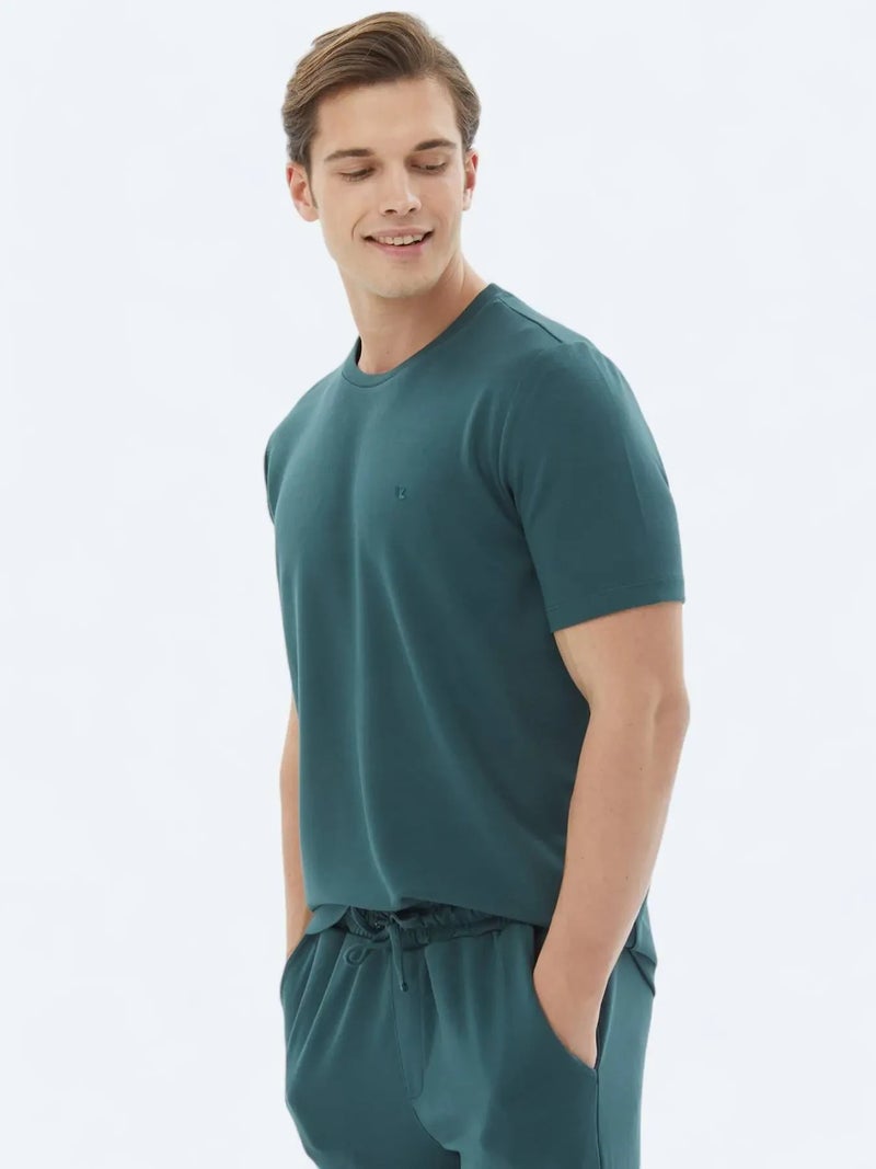 Kip Green Plain Crew Neck T-Shirt - Image 1