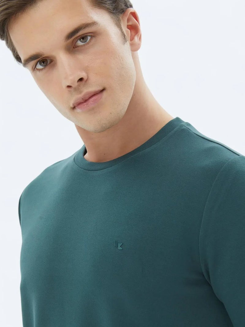 Kip Green Plain Crew Neck T-Shirt - Image 3