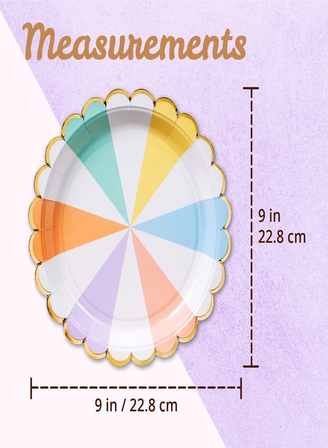 Confettiville Party Paper Plates, 50-Pack, Scalloped Edge, Striped Pastel Colors, 9-Inch - Image 4