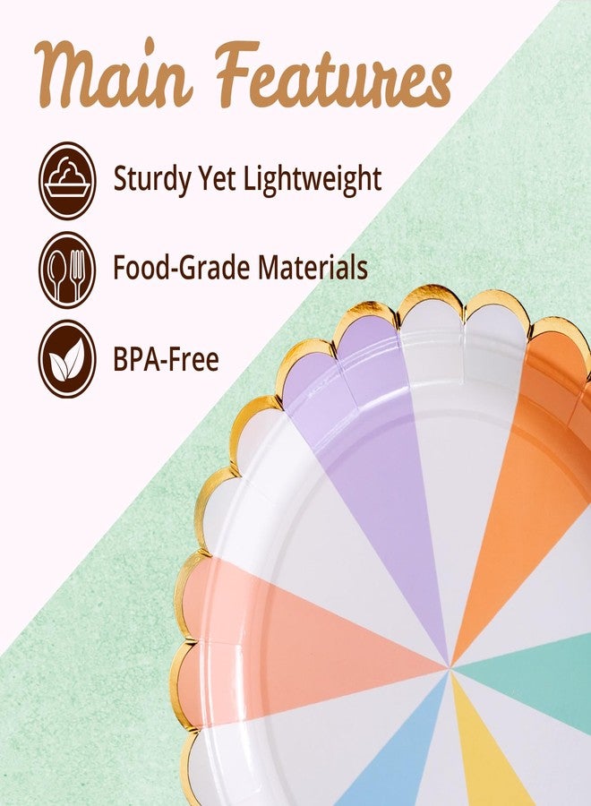 Confettiville Party Paper Plates, 50-Pack, Scalloped Edge, Striped Pastel Colors, 9-Inch - Image 5