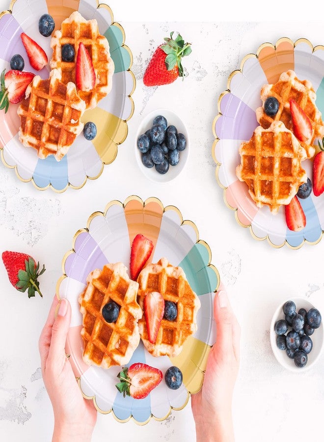 Confettiville Party Paper Plates, 50-Pack, Scalloped Edge, Striped Pastel Colors, 9-Inch - Image 2