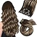 Moresoo Ombre Brown Clip in Hair Extensions Dark Brown to Caramel Blonde Balayage Real Hair Extensions Clip in Human Hair Full Head 16 inch 120g/7pcs - Image 2
