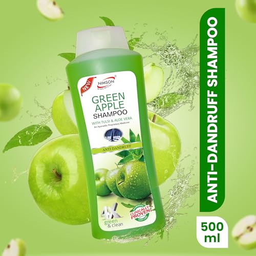 Nimson Green Apple Anti-Dandruff Shampoo – 500ml | With Tulsi & Aloe Vera | Controls Dandruff, Strengthens Roots | Nourishes Scalp | For Soft, Smooth & Healthy Hair - Image 4