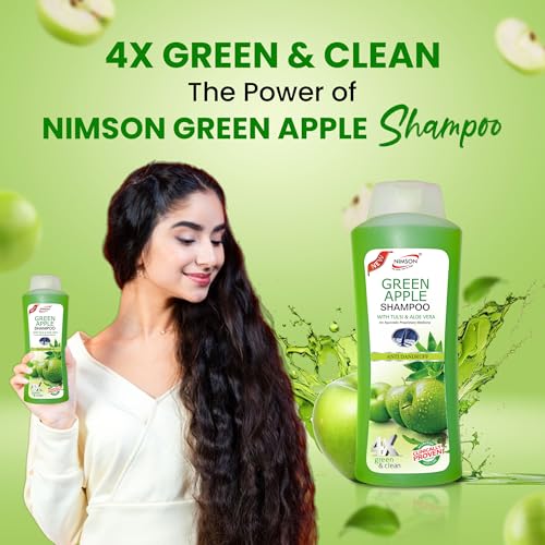 Nimson Green Apple Anti-Dandruff Shampoo – 500ml | With Tulsi & Aloe Vera | Controls Dandruff, Strengthens Roots | Nourishes Scalp | For Soft, Smooth & Healthy Hair - Image 2