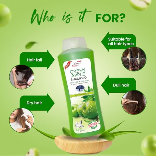 Nimson Green Apple Anti-Dandruff Shampoo – 500ml | With Tulsi & Aloe Vera | Controls Dandruff, Strengthens Roots | Nourishes Scalp | For Soft, Smooth & Healthy Hair - Image 3
