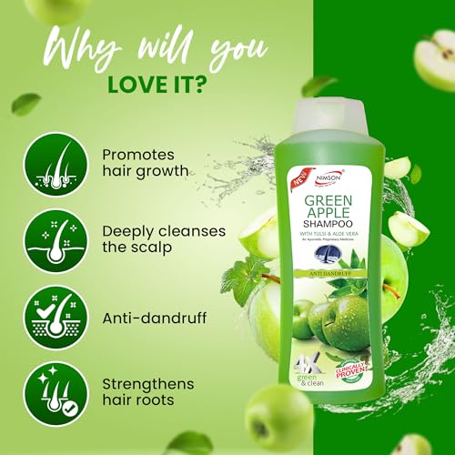 Nimson Green Apple Anti-Dandruff Shampoo – 500ml | With Tulsi & Aloe Vera | Controls Dandruff, Strengthens Roots | Nourishes Scalp | For Soft, Smooth & Healthy Hair - Image 5