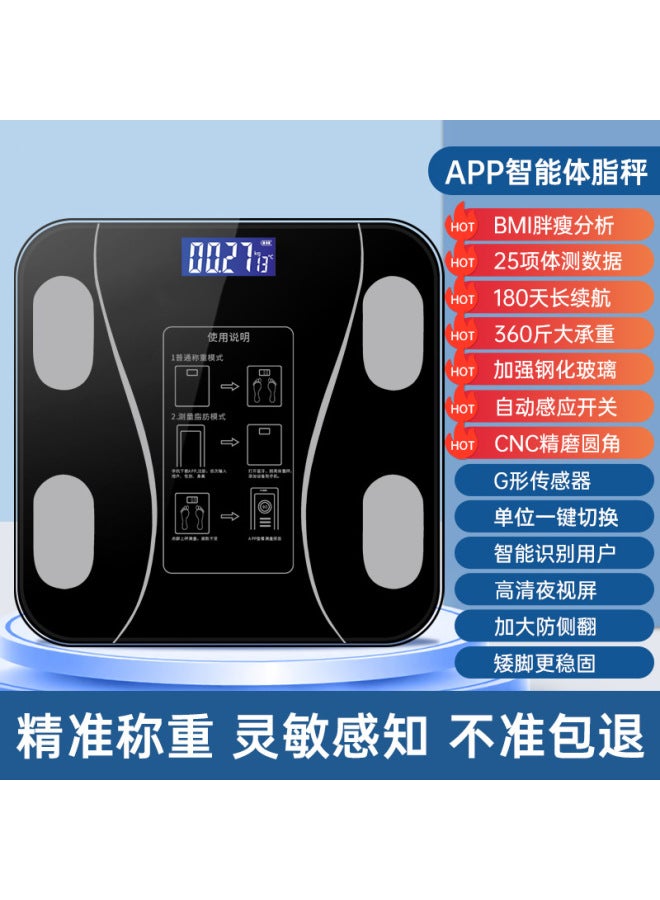 Tiansheng Rechargeable Smart Digital Body Fat Scale, Black, Mint Health App Connected Accurate Weight and Body Fat Monitor - Image 1
