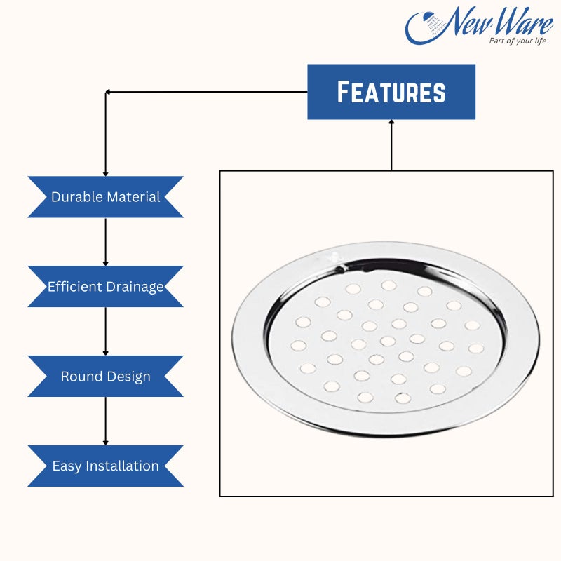 NEW WARE® Round Lock Stainless Steel Bathroom Jali | Trap Floor Drain with Chrome Finish Water Drain Grating Floor Trap Size 5" Inch - Image 4
