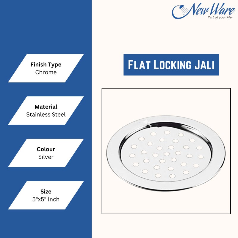 NEW WARE® Round Lock Stainless Steel Bathroom Jali | Trap Floor Drain with Chrome Finish Water Drain Grating Floor Trap Size 5" Inch - Image 5